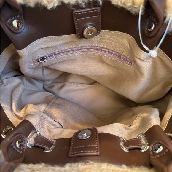 New Anthropologie Sherpa belted tote bag crossbody purse tan brown satchel - Picture 6 of 15